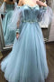 Sweetheart Tulle Long Prom Dress With Detachable Floral Long Sleeves MP1189