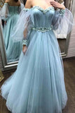 sweetheart tulle long prom dress with detachable floral long sleeves