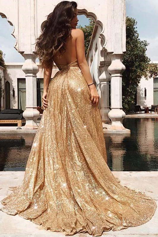 backless sequin prom dresses plunging neckline long evening gown