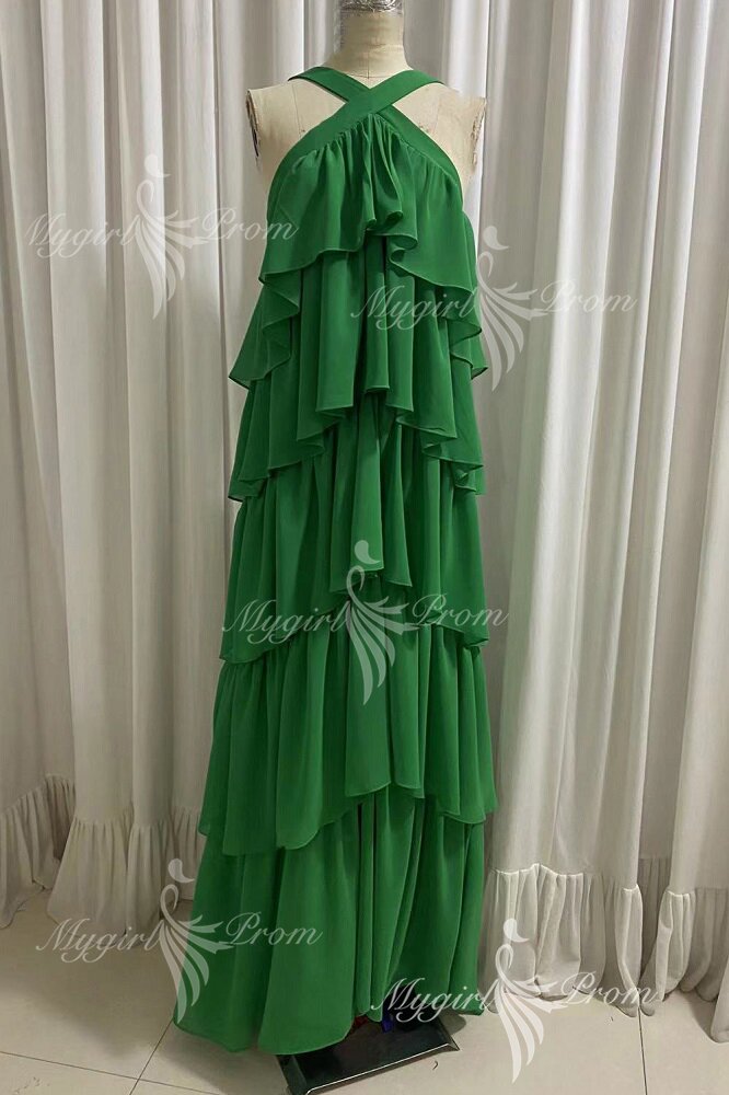 elegant halter chiffon prom dress with layered backless evening gown