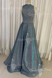 sparkly silver prom dress a line bateau with pockets long pageant dress
