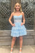sheer sky blue strapless a line layers beaded homecoming dresses