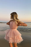 Pretty Pink Strapless Homecoming Dress With Layers, A-line Party Dress GM488