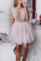 Tulle Pink Homecoming Dress Applique V-neck Short Prom Dress GM331