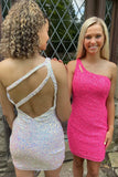 Glitter One Shoulder Tight Homecoming Dresses, Sequin Bodycon Dresses GM499