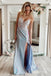 glitter mermaid spaghetti straps prom dress lace slit evening gowns