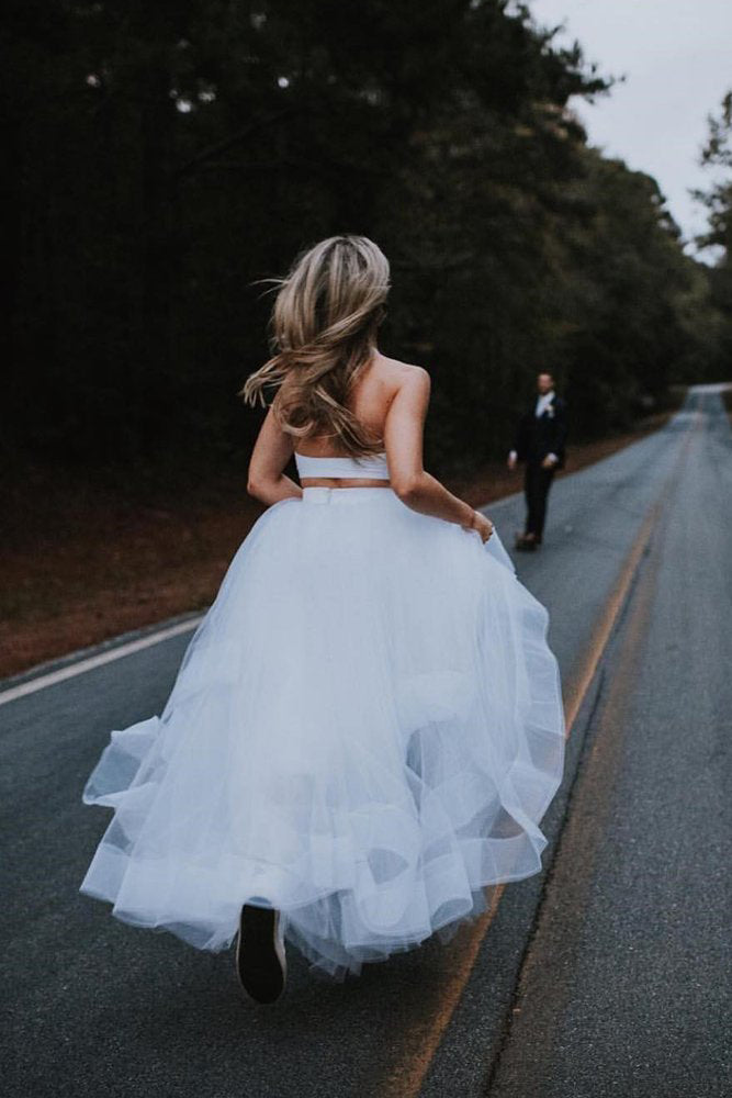 two piece tulle backless wedding dress simple country wedding gowns