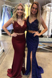 two piece prom dresses with lace top mermaid trumpet evening gowns with beading