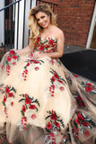 sweetheart embroidered appliques sleeveless long prom dress