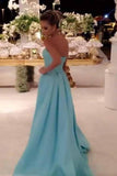 Ice Blue Strapless Prom Dresses Satin Long Evening Dresses with Waist Bow MP296