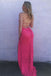 mermaid hot pink sequined pom dress with slit backless long evening gown