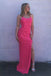 mermaid hot pink sequined pom dress with slit backless long evening gown