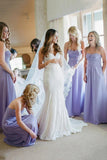 Lavender A-Line Sweetheart Chiffon Beach Bridesmaid Dresses with Ruched PB99