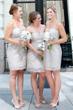 Sheath Sweetheart Above-Knee Lace Short Bridesmaid Dresses PB105