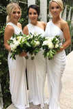 One-Shoulder Floor-Length Sheath Bridesmaid Dresses with Ruched PB98