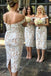 off the shoulder mid calf sheath lace bridesmaid dresses