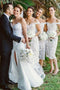 Off-the-Shoulder Mid-Calf Sheath Lace Bridesmaid Dresses PB104