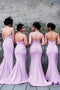Spaghetti Straps Mermaid Lilac Backless Bridesmaid Dresses with Pleats PB95