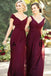 sheath off the shoulder burgundy long bridesmaid dresses