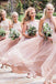 flowy chiffon bridesmaid dresses a line jewel blush pink with sequins