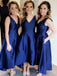 A-Line V-Neck Asymmetry Royal Blue Bridesmaid Dresses with Pockets PB41