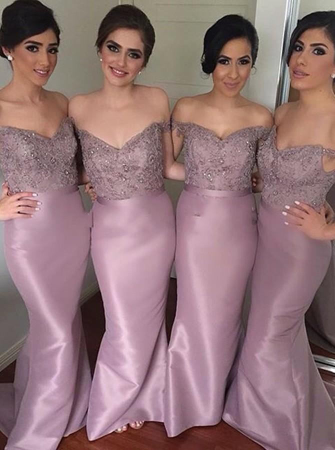 Off-the-Shoulder Mermaid Bridesmaid Dresses with Beading PB39
