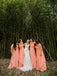A-Line Crew Long Chiffon Coral Bridesmaid Dresses with Beading PB07