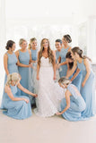 Round Neck Light Blue Sheath Sleeveless Bridesmaid Dresses PB35