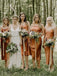 Simple Tea-Length Orange Sheath Bridesmaid Dresses with Split PB34