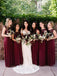 A-Line Chiffon Burgundy Bridesmaid Dresses with Lace Top PB26