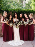 A-Line Chiffon Burgundy Bridesmaid Dresses with Lace Top PB26