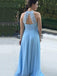 Round Neck Open Back Light Blue Bridesmaid Dress with Ruched PB22