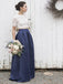 Jewel Short Sleeves Dark Blue Two Piece Bridesmaid Dress with Lace Top PB21