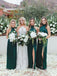 Simple Sheath High Neck Dark Green Long Bridesmaid Dresses with Split PB14