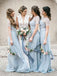 Sheath round neck lace short sleeves light blue bridesmaid dress gb364