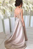 Simple A-line V-neck Sleeveless Long Bridesmaid Dresses PB63