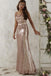 Spaghetti Straps Rose Gold Sequined Sheath Bridesmaid Dress PB58
