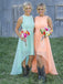 Bateau Asymmetry Mint/Peach Chiffon Bridesmaid Dresses with Appliques PB57