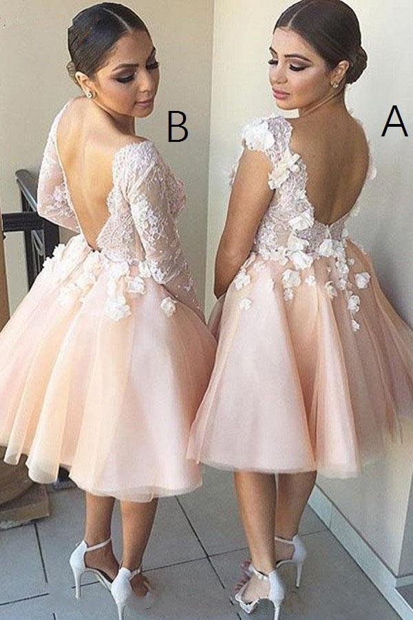 A-line Knee-Length Short Bridesmaid Dresses with Lace Appliques PB56