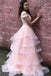 princess sweet 16 dress with layered two piece v neck tulle pink prom dress