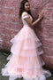 Princess Sweet 16 Dress With Layered, Two Piece V-neck Tulle Pink Prom Dress MP753