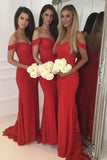Off Shoulder Mermaid Red Bridesmaid Dresses with Sequins Appliques PB55