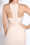 Simple Square Sheath Pearl Pink Bridesmaid Dresses with Lace PB52
