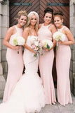 Simple Jewel Floor Length Pearl Pink Mermaid Bridesmaid Dresses PB51