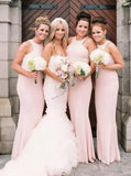 Simple Jewel Floor Length Pearl Pink Mermaid Bridesmaid Dresses PB51
