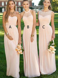 A-line Sleeveless Pearl Pink Chiffon Long Bridesmaid Dresses With Ruched PB69