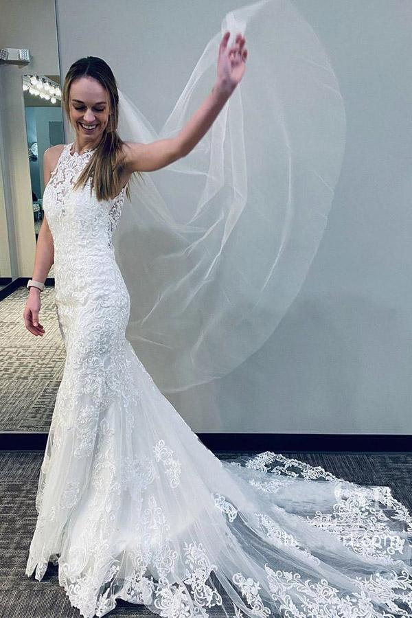 mermaid lace wedding gown sleeveless beach bridal dress