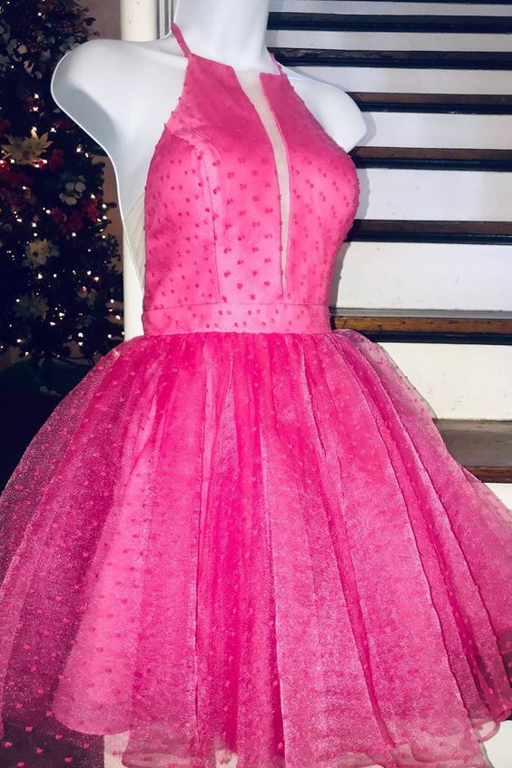 unique hot pink tulle short homecoming dress princess dot graduation party dresses