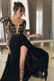 Black Lace Applique Long Sleeve Chiffon Prom Dress Evening Dresses GP80
