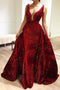2 In 1 V-neck Mermaid Burgundy Prom Dress, Pageant Dress with Detachable Train MP230